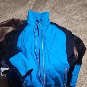 Calvin Klein Bright Blue Quilted Puffer Jacket with Black Panels